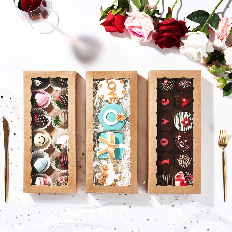 JCXPACK 24PCS 12 x 5 x 1.5 inches Auto-Popup One Piece Premium Cookies Boxes  Kraft Brown Macaron Boxes Packaing  Bakery Box for Holiday Cookie Gift Sets - Image 5